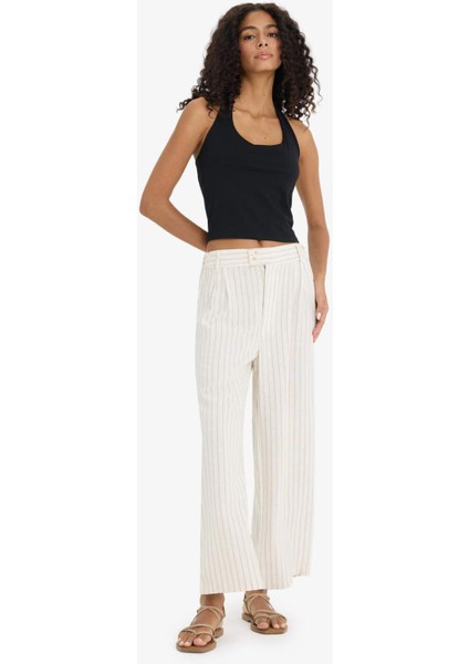 Culotte Yüksek Bel Geniş Paça Pensli Keten Karışımlı Pantolon F1855AX25SP