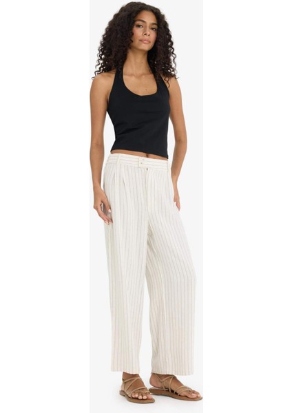 Culotte Yüksek Bel Geniş Paça Pensli Keten Karışımlı Pantolon F1855AX25SP