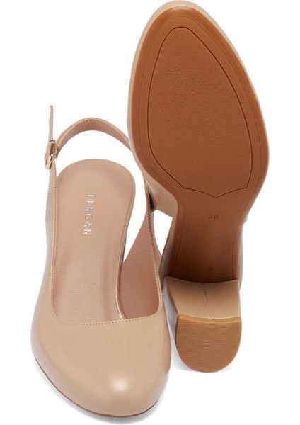 Nude Hakiki Rugan Deri Kadın Topuklu Ayakkabı - K24I1AY67166-M3G