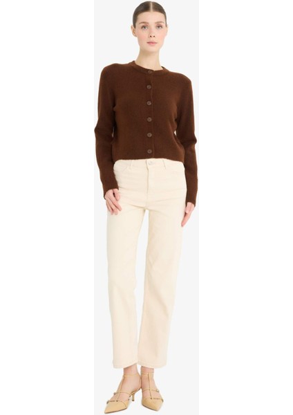 Regular Fit Bisiklet Yaka Basic Düz Düğmeli Soft Touch Yumuşak Triko Hırka