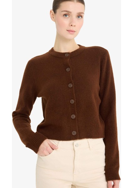 Regular Fit Bisiklet Yaka Basic Düz Düğmeli Soft Touch Yumuşak Triko Hırka