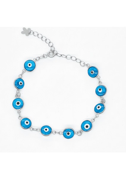 Gümüş Renk Nazar Boncuğu Detaylı 925 Ayar Gümüş Kadın Bileklik