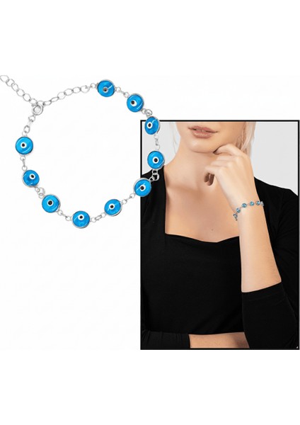 Gümüş Renk Nazar Boncuğu Detaylı 925 Ayar Gümüş Kadın Bileklik fiyatları