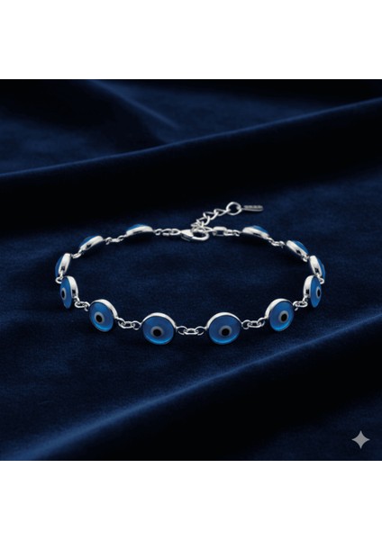 Gümüş Renk Nazar Boncuğu Detaylı 925 Ayar Gümüş Kadın Bileklik fırsatları