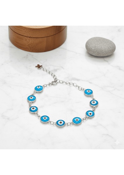Gümüş Renk Nazar Boncuğu Detaylı 925 Ayar Gümüş Kadın Bileklik indirimleri