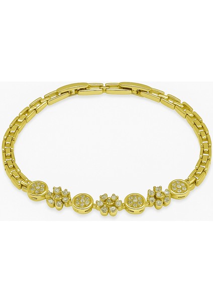 Kadın Tam Tur Xuping Bileklik - Kır Çiçeği Detaylı - Beyaz Zirkon Taşlı - Altın Renk