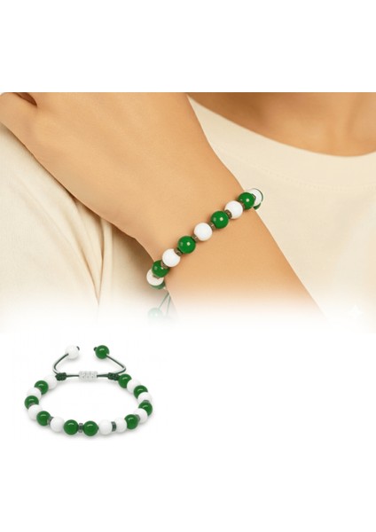 Makrome Örgülü Küre Kesim Yeşil Beyaz Jade Hematit Doğaltaş Kadın Taraftar Bileklik fiyatları