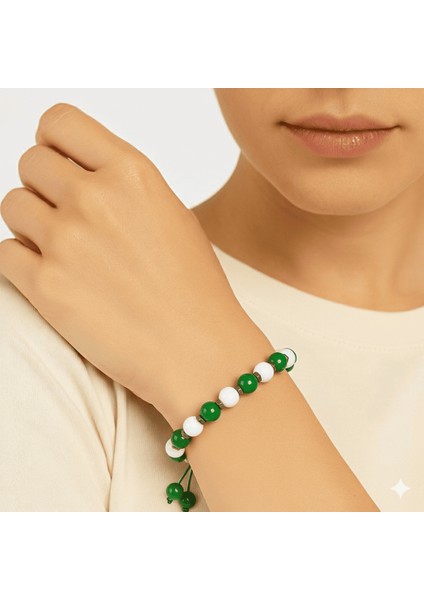 Makrome Örgülü Küre Kesim Yeşil Beyaz Jade Hematit Doğaltaş Kadın Taraftar Bileklik modelleri