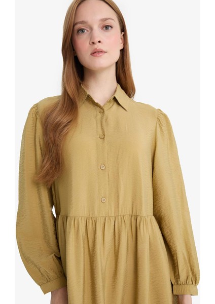 Gömlek Yaka Uzun Kollu Maxi Elbise