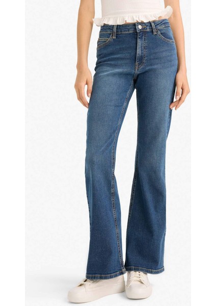 Mia Flare Fit Normal Bel İspanyol Paça Uzun Jean Pantolon