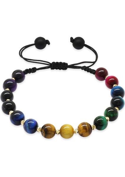 Makrome Örgülü Küre Kesim Dorika Top Süslemeli Kaplan Gözü Doğaltaş Kadın Enerji Bilekliği