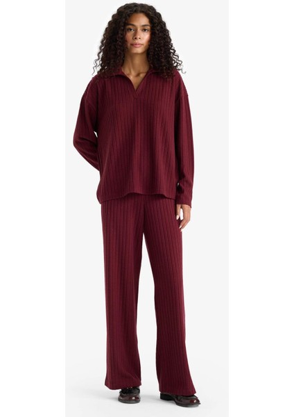 Wide Leg Fitilli Kaşkorse Beli Lastikli Pantolon