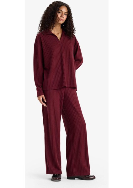 Wide Leg Fitilli Kaşkorse Beli Lastikli Pantolon