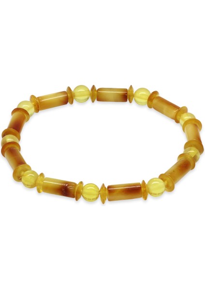 Bal Sarı Renkli Silindir Kesim Doğal Damla Kehribar Kadın Bileklik