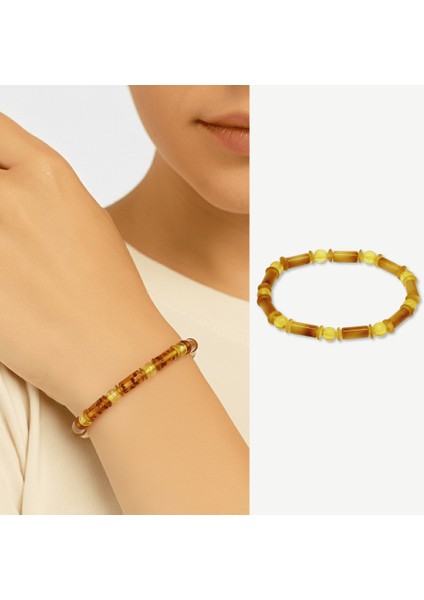 Bal Sarı Renkli Silindir Kesim Doğal Damla Kehribar Kadın Bileklik modelleri