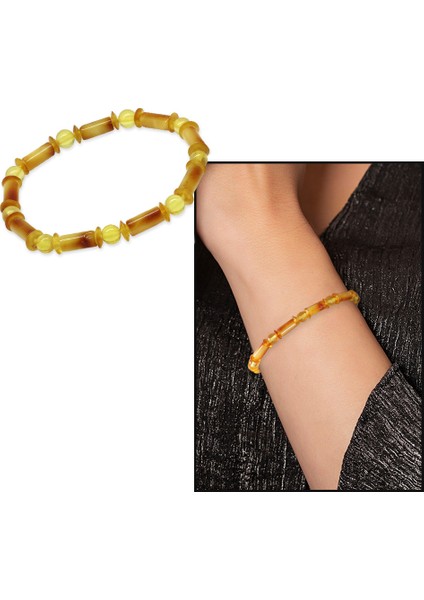 Bal Sarı Renkli Silindir Kesim Doğal Damla Kehribar Kadın Bileklik indirimleri