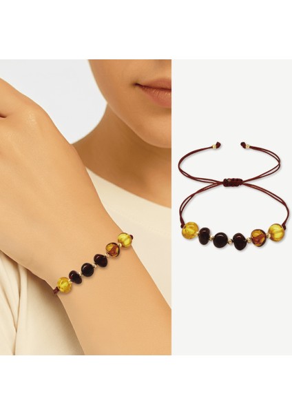 Makrome Örgülü Dorika Detaylı Çok Renkli Natural Form Doğal Damla Kehribar Kadın Bileklik modelleri