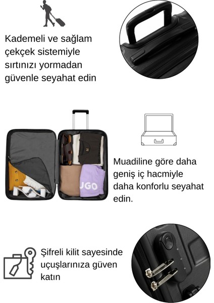 2'li Valiz Seti Büyük Boy - Kabin Boy Siyah-Siyah 1167