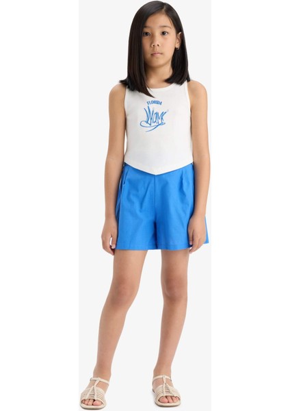 Kız Çocuk 2'li Takım Baskılı Atlet Keten Görünümlü Şort E6851A825HS