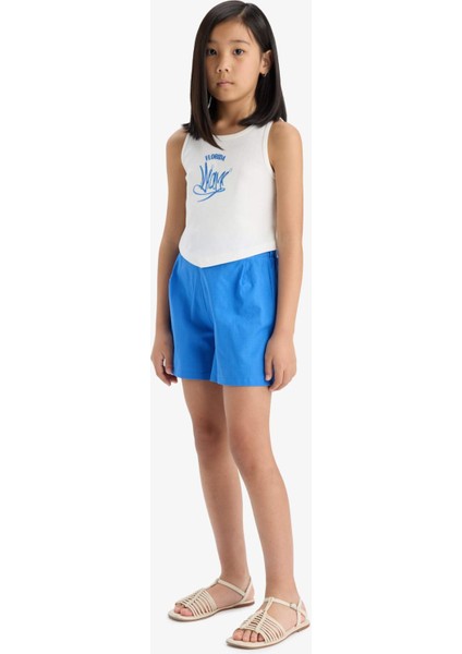 Kız Çocuk 2'li Takım Baskılı Atlet Keten Görünümlü Şort E6851A825HS