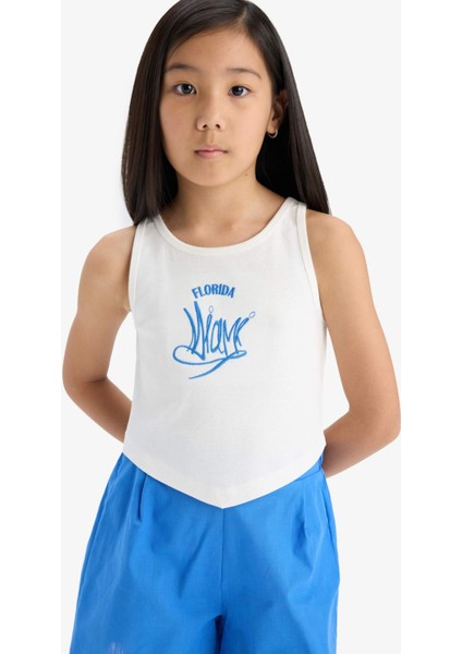 Kız Çocuk 2'li Takım Baskılı Atlet Keten Görünümlü Şort E6851A825HS