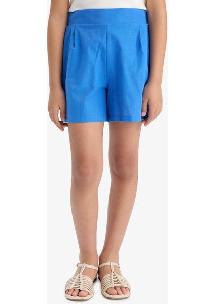 Kız Çocuk 2'li Takım Baskılı Atlet Keten Görünümlü Şort E6851A825HS