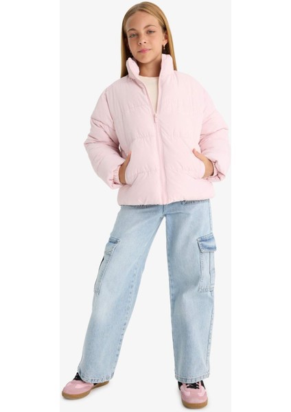 Kız Çocuk Su Geçirmez Fermuarlı Şişme Mont