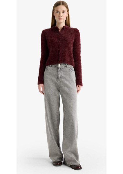 Slim Fit Dar Kesim Bisiklet Yaka Triko Hırka Z9318AZ25WN