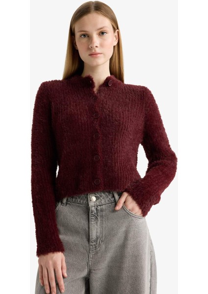 Slim Fit Dar Kesim Bisiklet Yaka Triko Hırka Z9318AZ25WN