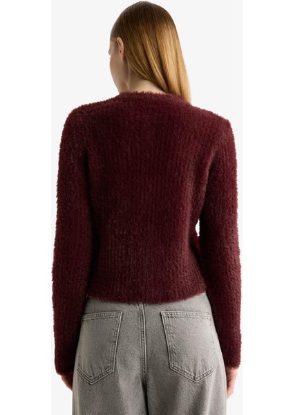 Slim Fit Dar Kesim Bisiklet Yaka Triko Hırka Z9318AZ25WN