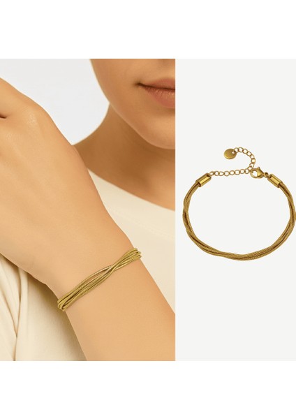 Kadın Çelik Bileklik - 5 Li Snake Model - Altın Renk fiyatları