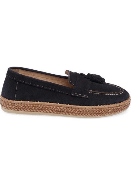 Lacivert Hakiki Süet Deri Kadın Espadril - K24I1AY67227-D44