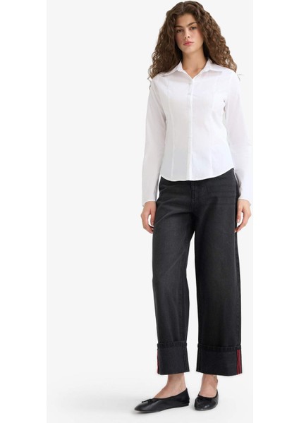 Relax Fit Yüksek Bel Düz Paça Uzun Jean Pantolon F2030AX25WN