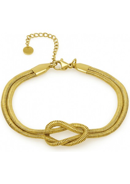 Kadın Çelik Bileklik - 2 Li Snake Model - Aşk Düğümü Tasarım - Altın Renk