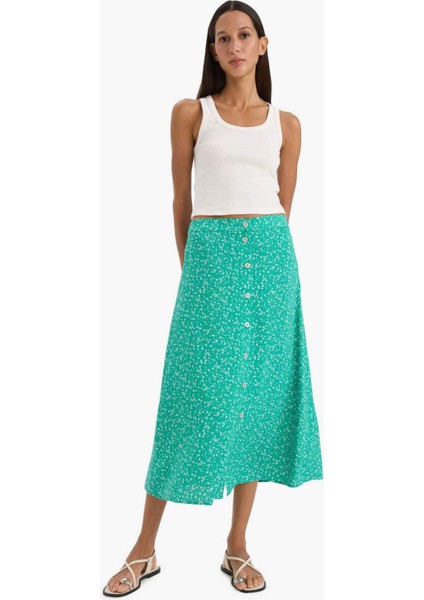 A Form Çiçekli Normal Bel Midi Etek