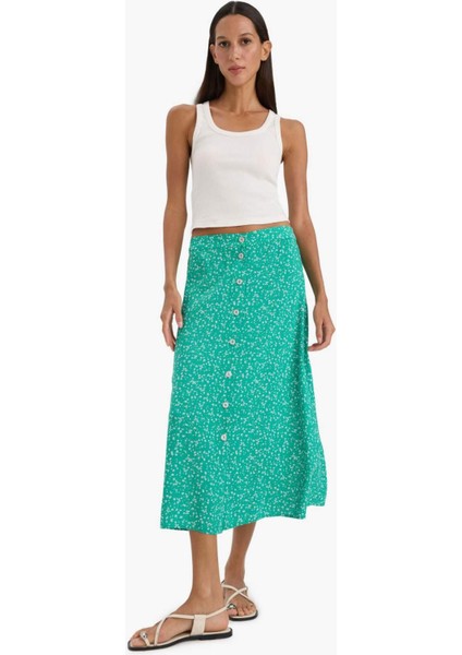 A Form Çiçekli Normal Bel Midi Etek
