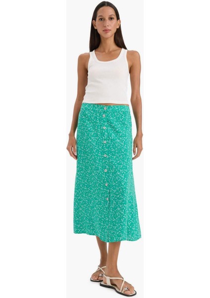 A Form Çiçekli Normal Bel Midi Etek