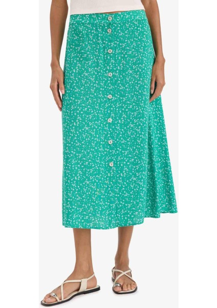 A Form Çiçekli Normal Bel Midi Etek