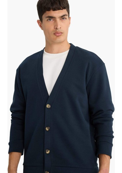 Regular Fit V Yaka Pike Düğmeli Hırka