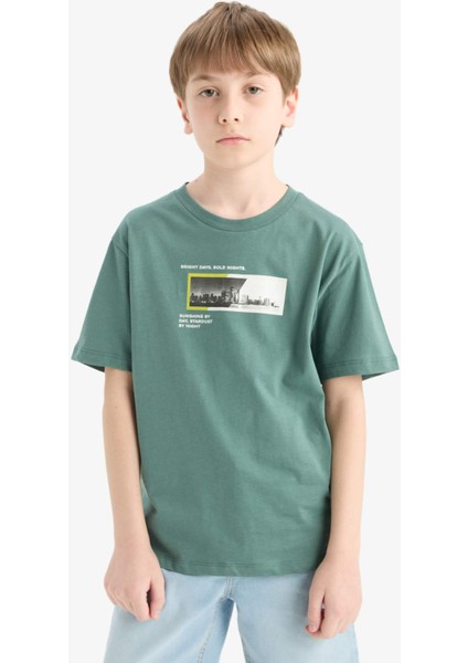 Erkek Çocuk Bisiklet Yaka Baskılı Kısa Kollu Tişört