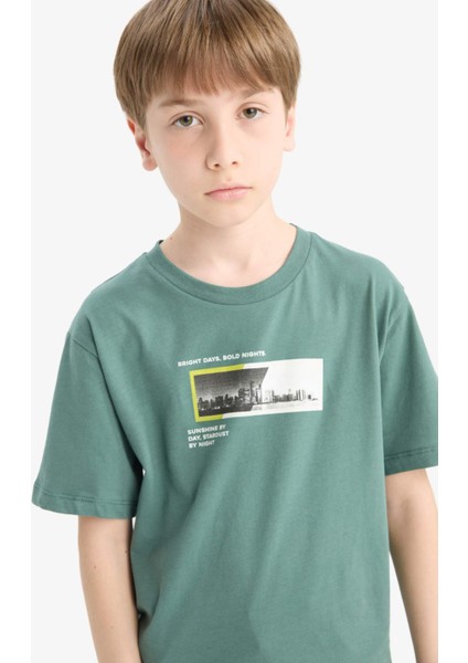 Erkek Çocuk Bisiklet Yaka Baskılı Kısa Kollu Tişört