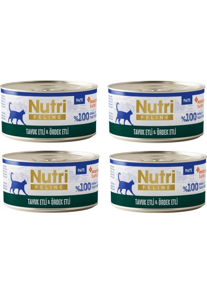 Tavuk Etli ve Ördekli Pate Tahılsız Yetişkin Kedi Konservesi 70 Gr. x 4 Adet
