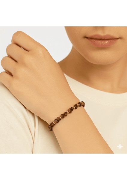 Altın Renk Metal Zincirli Dorika Top Süslemeli Amorf Kaplan Gözü Doğaltaş Kadın Bileklik modelleri