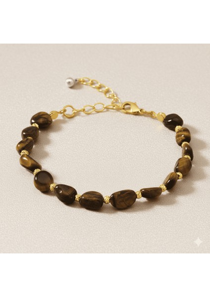 Altın Renk Metal Zincirli Dorika Top Süslemeli Amorf Kaplan Gözü Doğaltaş Kadın Bileklik fırsatları