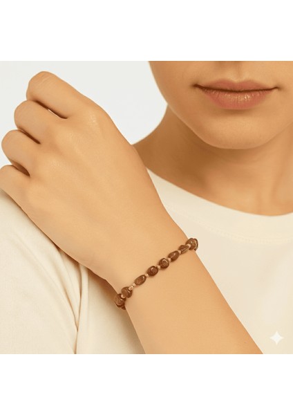 Altın Renk Metal Zincirli Dorika Top Süslemeli Amorf Kahverengi Yıldız Taşı Doğaltaş Kadın Bileklik modelleri