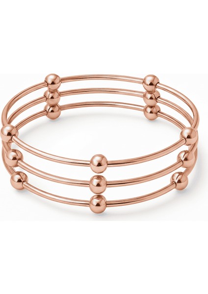 Kadın Çelik Bileklik - Beş Top Süslemeli Tasarım - 3 Lü Model - Rose Renk