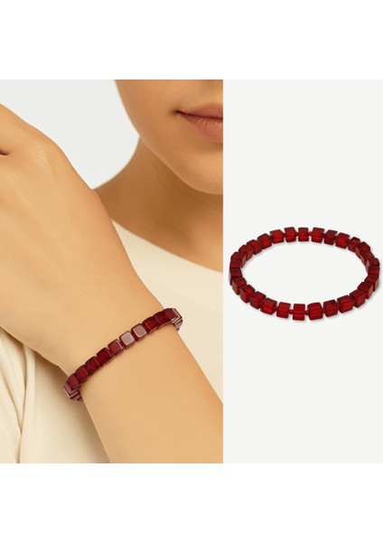 Bayrak Kırmızı Küp Kesim Doğal Damla Kehribar Kadın Bileklik modelleri