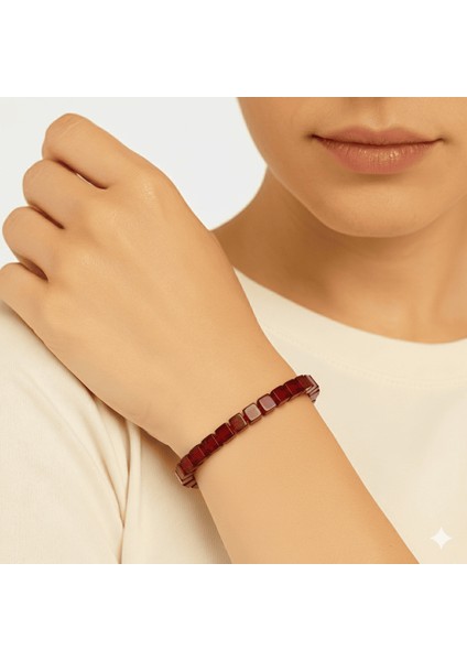 Bayrak Kırmızı Küp Kesim Doğal Damla Kehribar Kadın Bileklik fırsatları