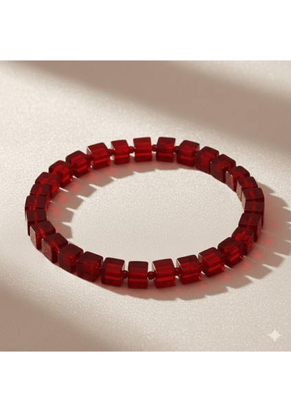 Bayrak Kırmızı Küp Kesim Doğal Damla Kehribar Kadın Bileklik indirimleri