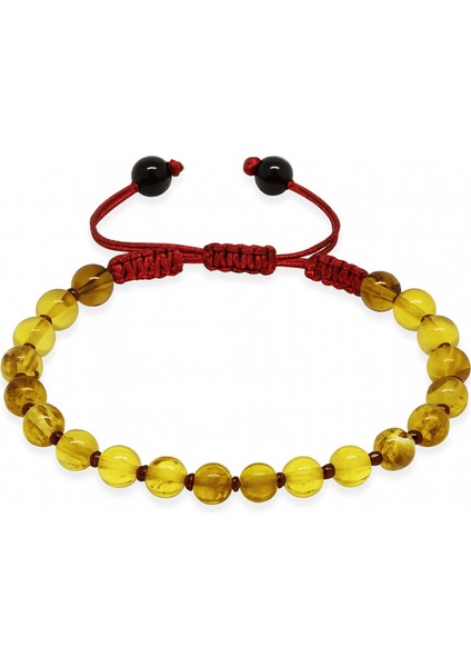 Makrome Örgülü Küre Kesim Sarı Renk Fosilli Doğal Damla Kehribar Kadın Bileklik